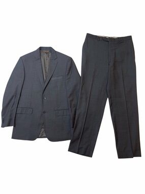 Pronto Uomo Signature Italian Wool Suit Gray Blue Plaid Tollegno 1900 Super 120s